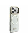 Guess Guess IML Glitter Script Strap MagSafe Задний калъф за iPhone 17 Pro Max Transparent
