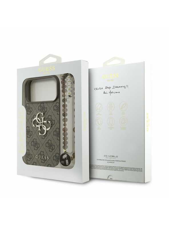 Guess Guess PU 4G Metal Logo Strap Задний калъф за iPhone 17 Pro Max Brown