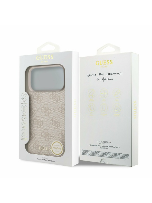 Guess Guess 4G Charm MagSafe Задний калъф за iPhone 17 Pro Max Tone on Tone Pink