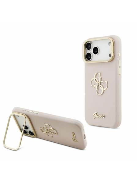 Guess Guess PU Grained 4G Logo Stand Camera Frame Задний калъф за iPhone 17 Pro Max Pink