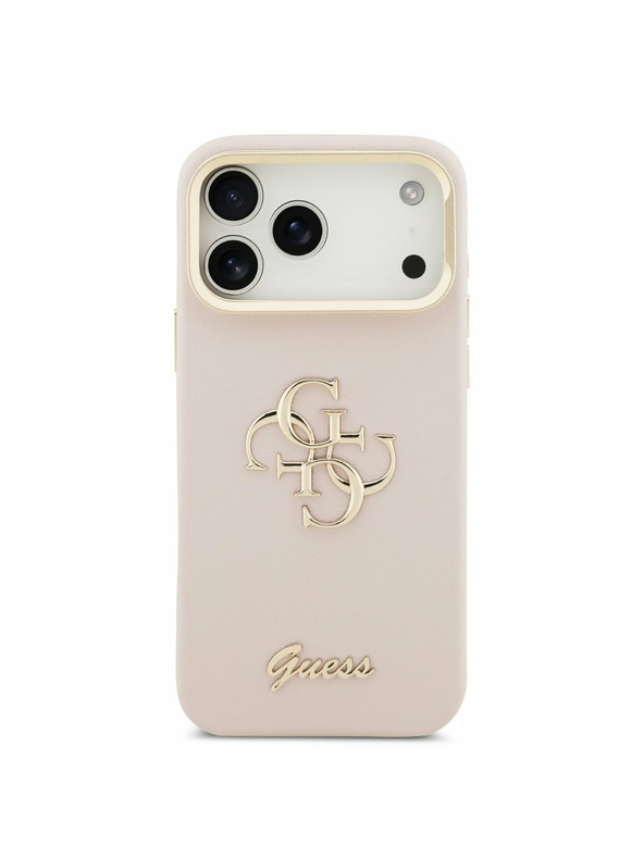 Guess Guess PU Grained 4G Logo Stand Camera Frame Задний калъф за iPhone 17 Pro Max Pink