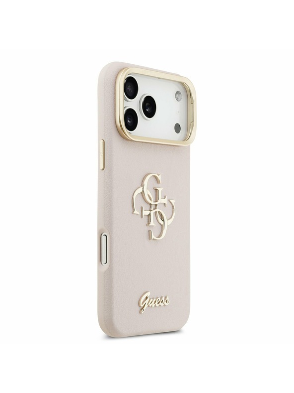 Guess Guess PU Grained 4G Logo Stand Camera Frame Задний калъф за iPhone 17 Pro Max Pink