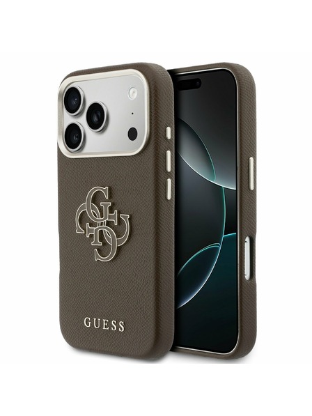 Guess Guess PU Resin Logo Задний калъф за iPhone 17 Pro Max Brown