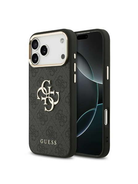 Guess Guess PU Leather 4G Metal Logo Gold Frame Задний Чехол за iPhone 17 Pro Max Black
