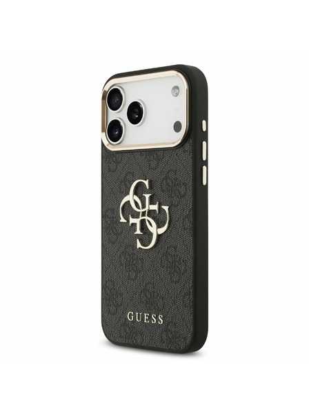 Guess Guess PU Leather 4G Metal Logo Gold Frame Задний Чехол за iPhone 17 Pro Max Black