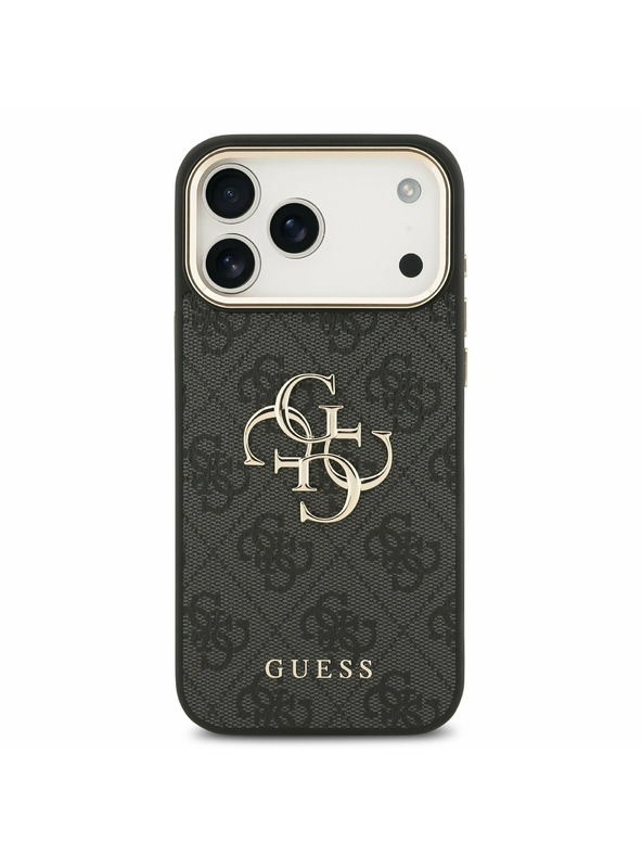 Guess Guess PU Leather 4G Metal Logo Gold Frame Задний Чехол за iPhone 17 Pro Max Black