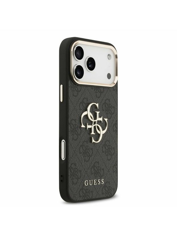 Guess Guess PU Leather 4G Metal Logo Gold Frame Задний Чехол за iPhone 17 Pro Max Black