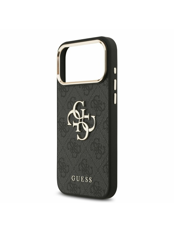 Guess Guess PU Leather 4G Metal Logo Gold Frame Задний Чехол за iPhone 17 Pro Max Black