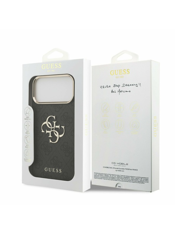 Guess Guess PU Leather 4G Metal Logo Gold Frame Задний Чехол за iPhone 17 Pro Max Black