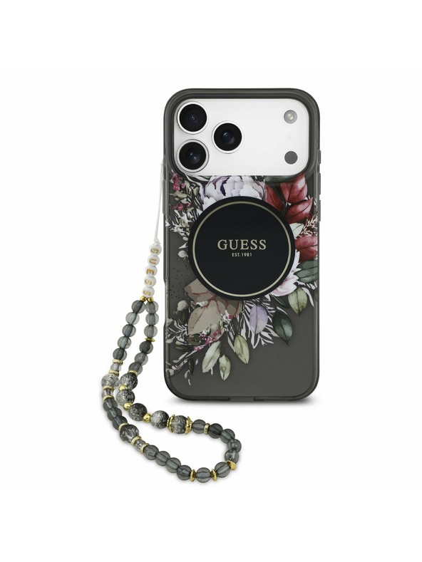 Guess Guess IML Flowers Strap MagSafe Задний Чехол за iPhone 17 Pro Max Black