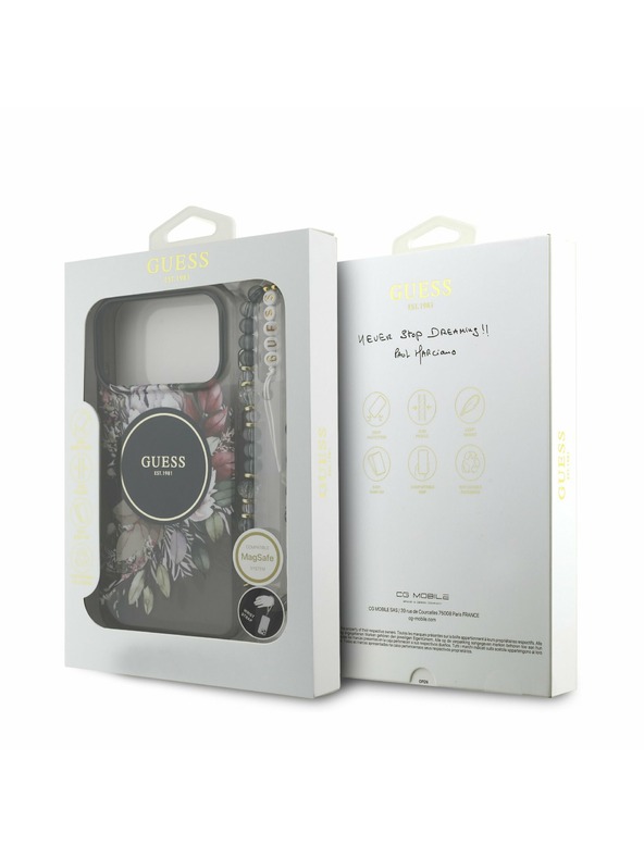 Guess Guess IML Flowers Strap MagSafe Задний Чехол за iPhone 17 Pro Max Black