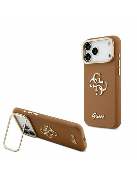 Guess Guess PU Grained 4G Logo Stand Camera Frame Задний Чехол за iPhone 17 Pro Max Brown