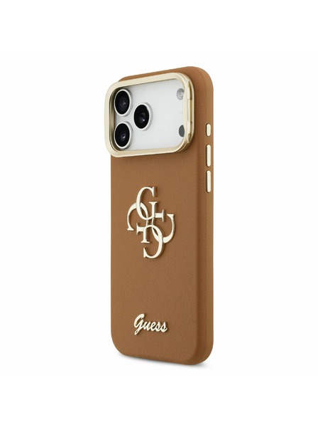 Guess Guess PU Grained 4G Logo Stand Camera Frame Задний Чехол за iPhone 17 Pro Max Brown