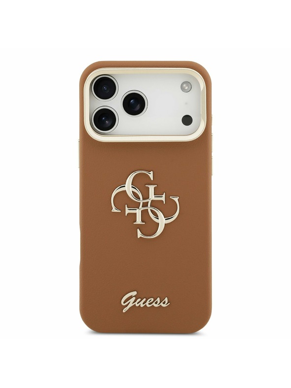 Guess Guess PU Grained 4G Logo Stand Camera Frame Задний Чехол за iPhone 17 Pro Max Brown