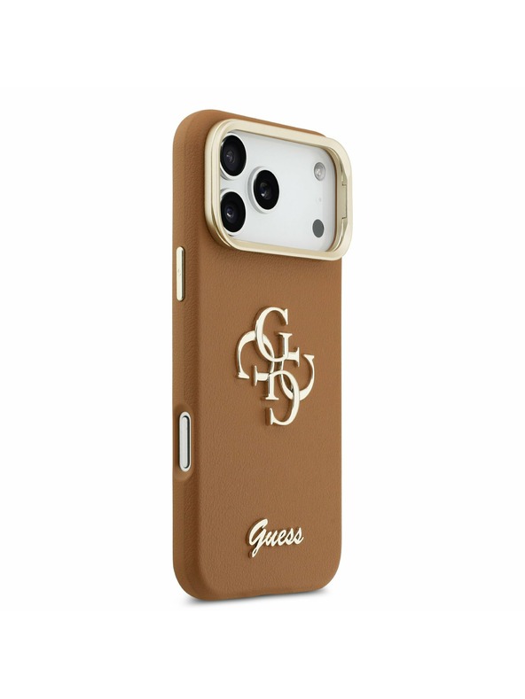 Guess Guess PU Grained 4G Logo Stand Camera Frame Задний Чехол за iPhone 17 Pro Max Brown