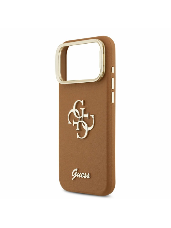 Guess Guess PU Grained 4G Logo Stand Camera Frame Задний Чехол за iPhone 17 Pro Max Brown