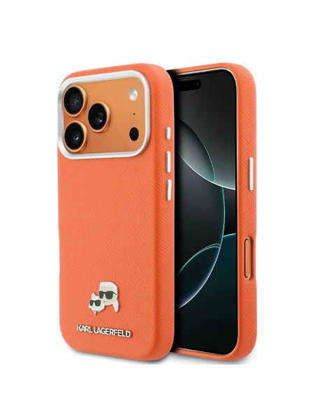 Karl Lagerfeld Karl Lagerfeld PU Karl and Choupette Heads Pins MagSafe Задний Чехол за iPhone 17 Pro Max Orange