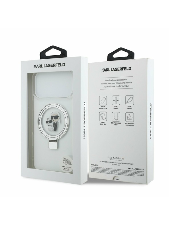 Karl Lagerfeld Karl Lagerfeld Ringstand Karl and Choupette MagSafe Задний Чехол за iPhone 17 Pro Max White