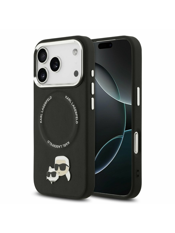 Karl Lagerfeld Karl Lagerfeld PU Karl and Choupette Heads Pins MagSafe Задний Чехол за iPhone 17 Pro Max Black