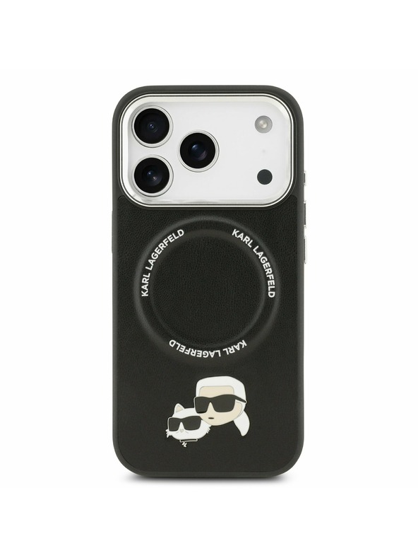 Karl Lagerfeld Karl Lagerfeld PU Karl and Choupette Heads Pins MagSafe Задний Чехол за iPhone 17 Pro Max Black