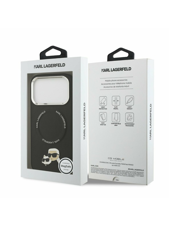 Karl Lagerfeld Karl Lagerfeld PU Karl and Choupette Heads Pins MagSafe Задний Чехол за iPhone 17 Pro Max Black