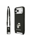 Karl Lagerfeld Karl Lagerfeld Saffiano Crossbody Ремък Metal Karl and Choupette Задний Чехол за iPhone 17 Pro Max Black