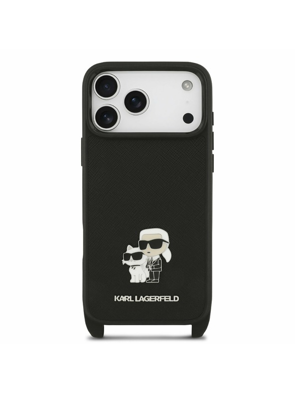 Karl Lagerfeld Karl Lagerfeld Saffiano Crossbody Ремък Metal Karl and Choupette Задний Чехол за iPhone 17 Pro Max Black
