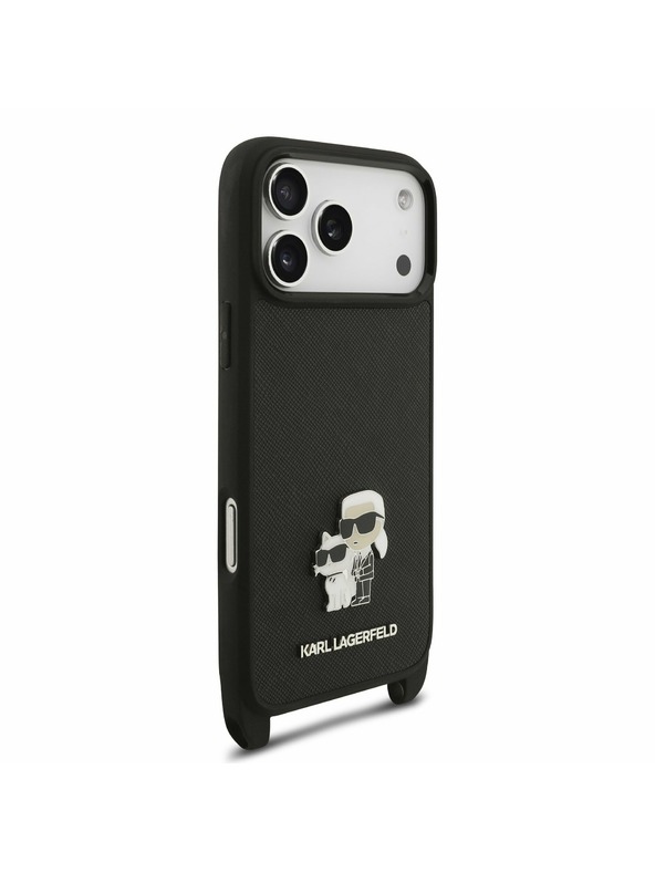 Karl Lagerfeld Karl Lagerfeld Saffiano Crossbody Ремък Metal Karl and Choupette Задний Чехол за iPhone 17 Pro Max Black