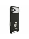 Karl Lagerfeld Karl Lagerfeld Saffiano Crossbody Ремък Metal Karl and Choupette Задний Чехол за iPhone 17 Pro Max Black