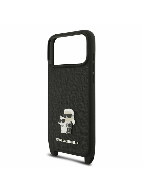 Karl Lagerfeld Karl Lagerfeld Saffiano Crossbody Ремък Metal Karl and Choupette Задний Чехол за iPhone 17 Pro Max Black