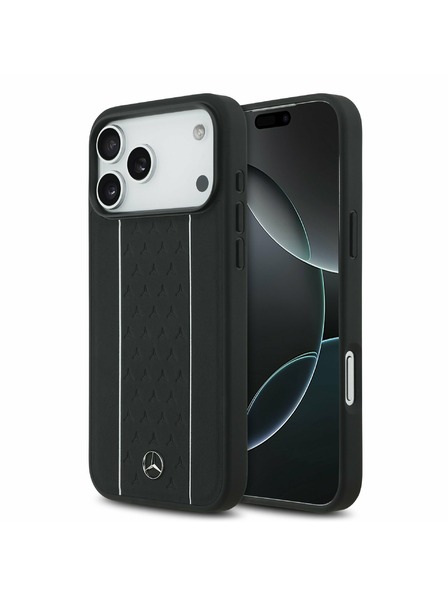 Mercedes Mercedes Leather Star Pattern and Stripes MagSafe Задний чехол за iPhone 17 Pro Max Black/White