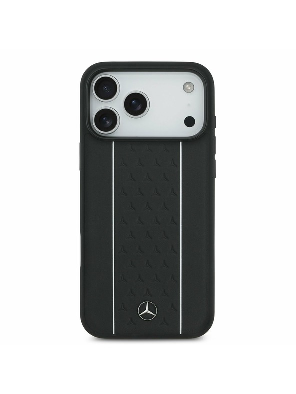 Mercedes Mercedes Leather Star Pattern and Stripes MagSafe Задний чехол за iPhone 17 Pro Max Black/White