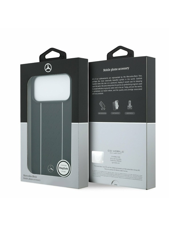 Mercedes Mercedes Leather Star Pattern and Stripes MagSafe Задний чехол за iPhone 17 Pro Max Black/White