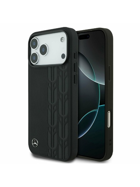 Mercedes Mercedes Leather Laurel Leaves MagSafe Задний чехол за iPhone 17 Pro Max Black