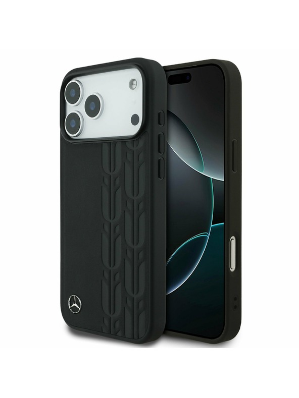 Mercedes Mercedes Leather Laurel Leaves MagSafe Задний чехол за iPhone 17 Pro Max Black