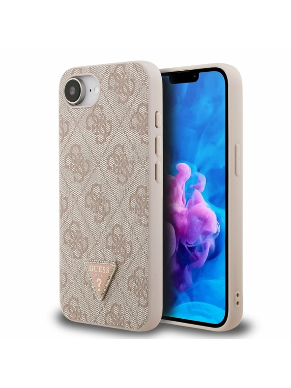 Guess Guess PU 4G Strass Triangle Metal Logo Задний чехол за iPhone 16e/17e Pink