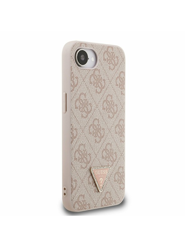 Guess Guess PU 4G Strass Triangle Metal Logo Задний чехол за iPhone 16e/17e Pink