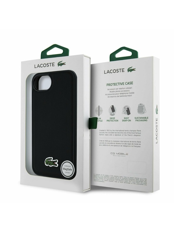 Lacoste Lacoste Iconic Petit Pique Woven Logo MagSafe Задний чехол за iPhone 16e/17e Black