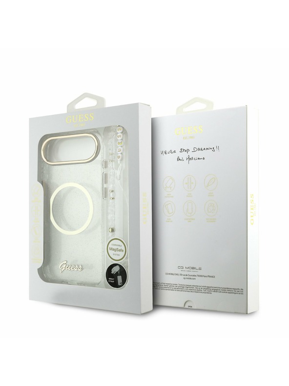 Guess Guess IML Glitter Script Ремък MagSafe Задна Корица за iPhone Air Transparent
