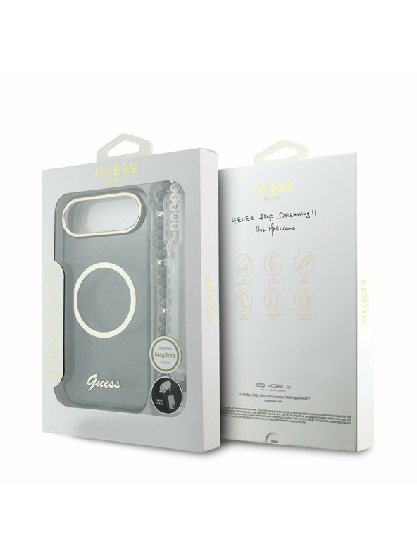 Guess Guess IML Glitter Script Ремък MagSafe Задна Корица за iPhone Air Black