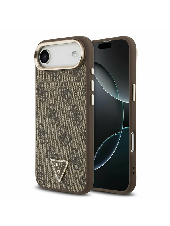 Guess Guess PU Leather 4G Strass Triangle Logo Gold Frame MagSafe Задна Корица за iPhone Air Brown