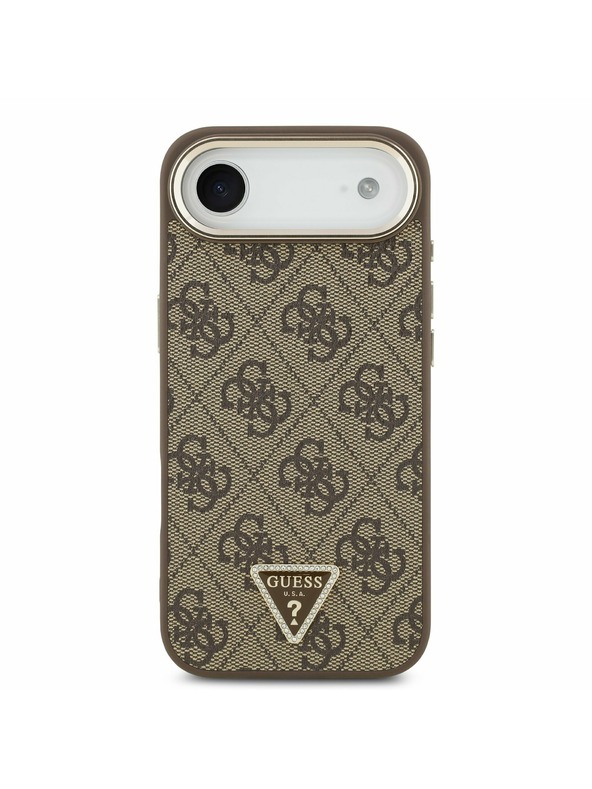Guess Guess PU Leather 4G Strass Triangle Logo Gold Frame MagSafe Задна Корица за iPhone Air Brown