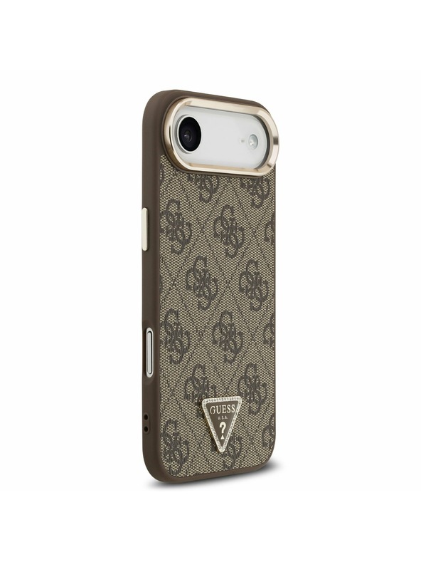 Guess Guess PU Leather 4G Strass Triangle Logo Gold Frame MagSafe Задна Корица за iPhone Air Brown