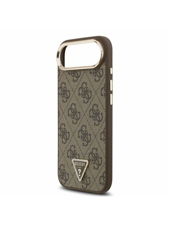 Guess Guess PU Leather 4G Strass Triangle Logo Gold Frame MagSafe Задна Корица за iPhone Air Brown