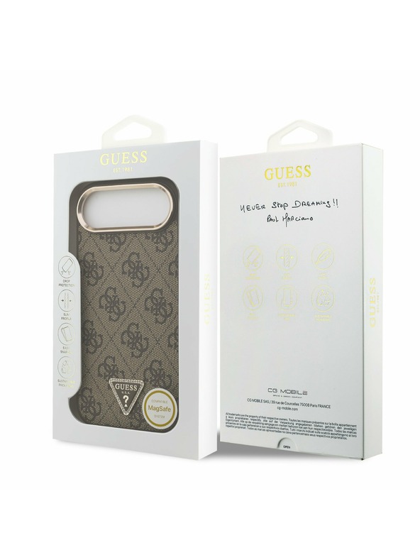Guess Guess PU Leather 4G Strass Triangle Logo Gold Frame MagSafe Задна Корица за iPhone Air Brown