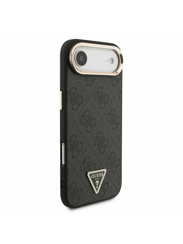 Guess Guess PU Leather 4G Strass Triangle Logo Gold Frame MagSafe Задна Корица за iPhone Air Black