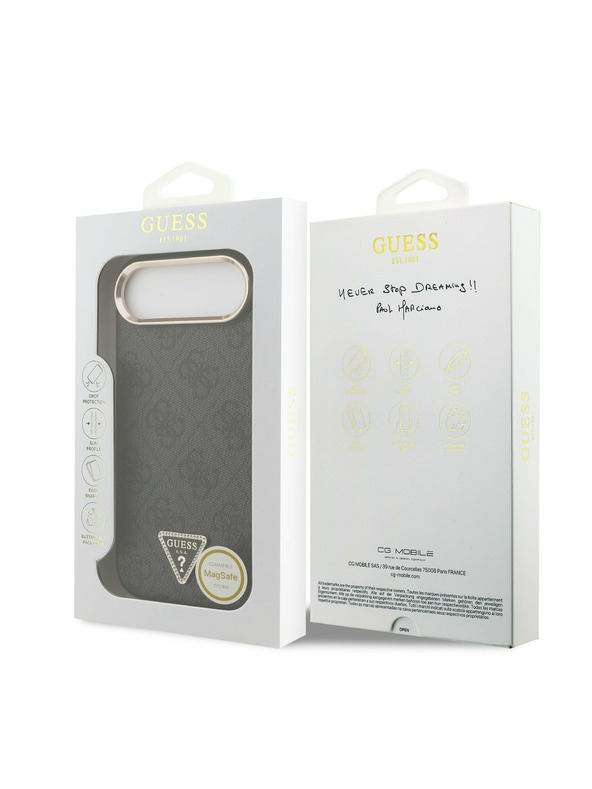 Guess Guess PU Leather 4G Strass Triangle Logo Gold Frame MagSafe Задна Корица за iPhone Air Black