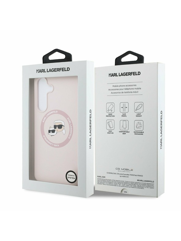 Karl Lagerfeld Karl Lagerfeld Liquid Silicone K&CH Heads MagSafe Задна корица за Samsung Galaxy S25 FE Pink