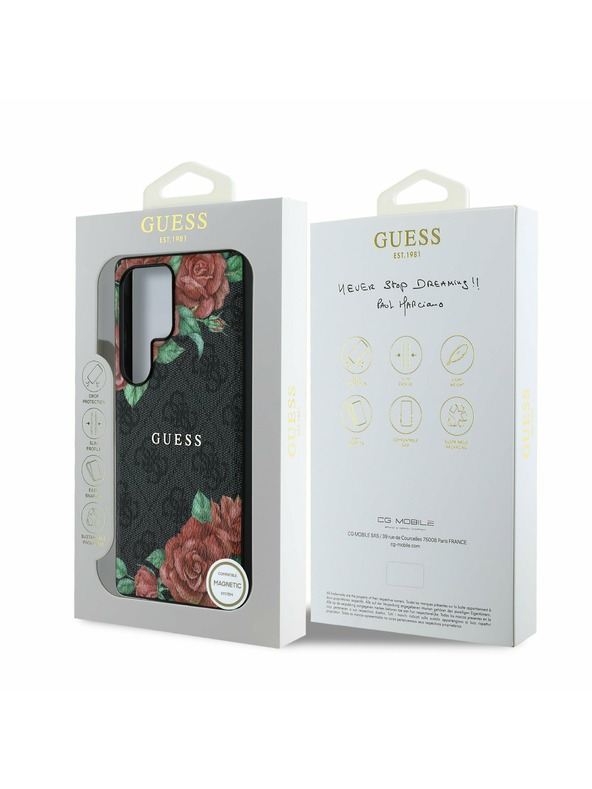 Guess Guess PU Leather 4G Flowers Print Metal Classic Logo MagSafe Задна корица за Samsung Galaxy S25 Ultra Black
