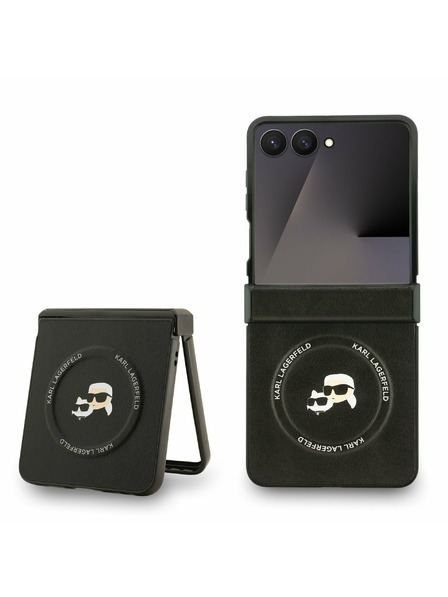 Karl Lagerfeld Karl Lagerfeld PU Karl and Choupette Heads Magnetic Задна корица за Samsung Galaxy Z Flip 7 Black